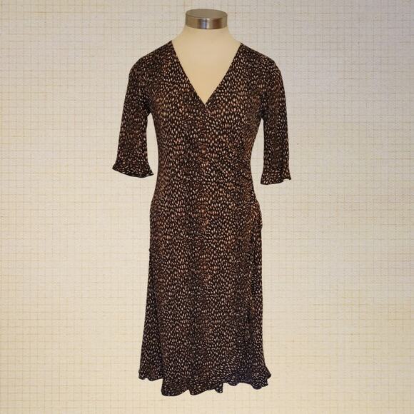 Leopard Print Faux Wrap Midi Dress V Neck New York & Company XS Stretchy - Picture 1 of 7